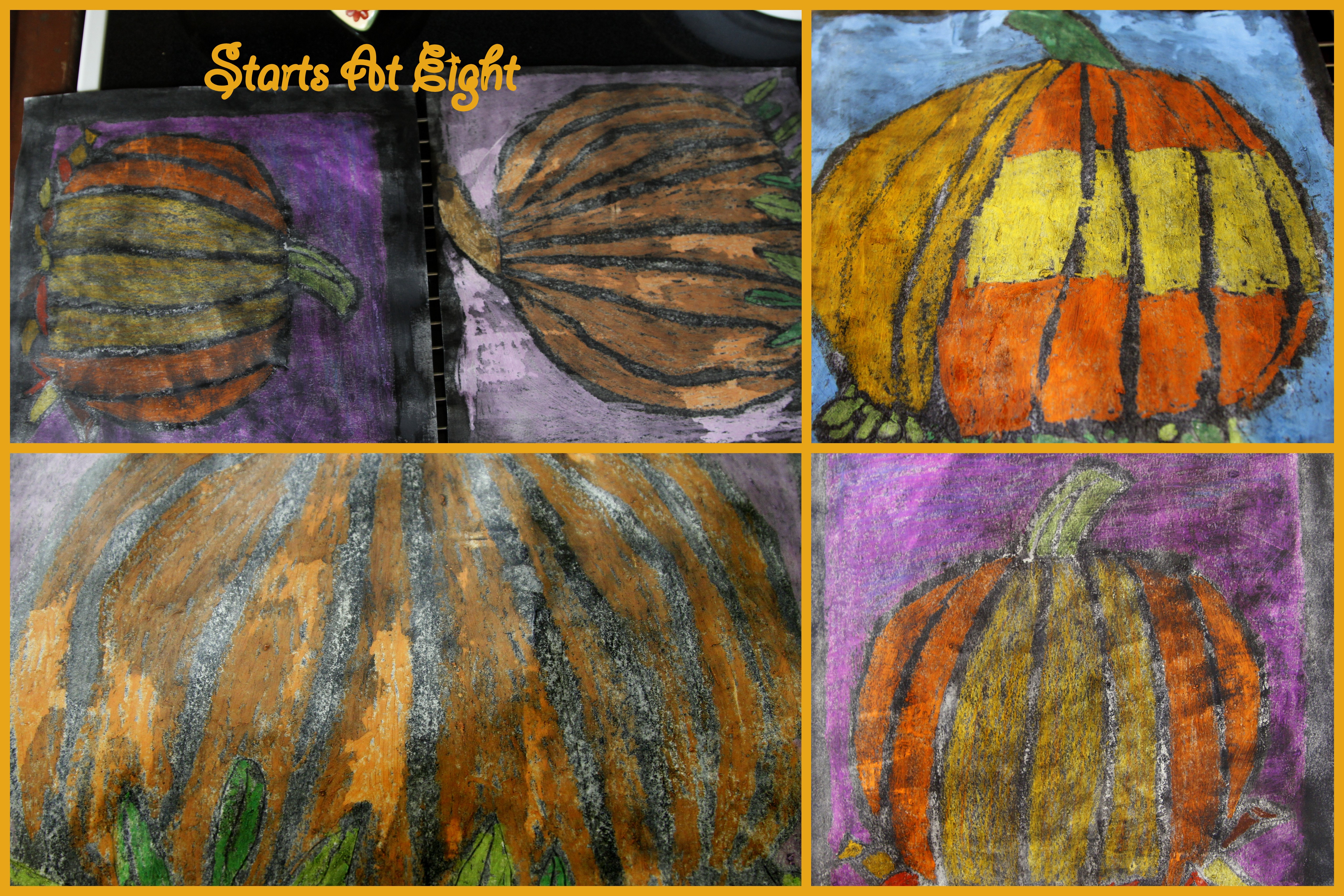 First Grade Art: Oiled Oil Pastel Pumpkins