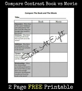 FREE Printable: Compare Contrast Book Vs Movie - StartsAtEight