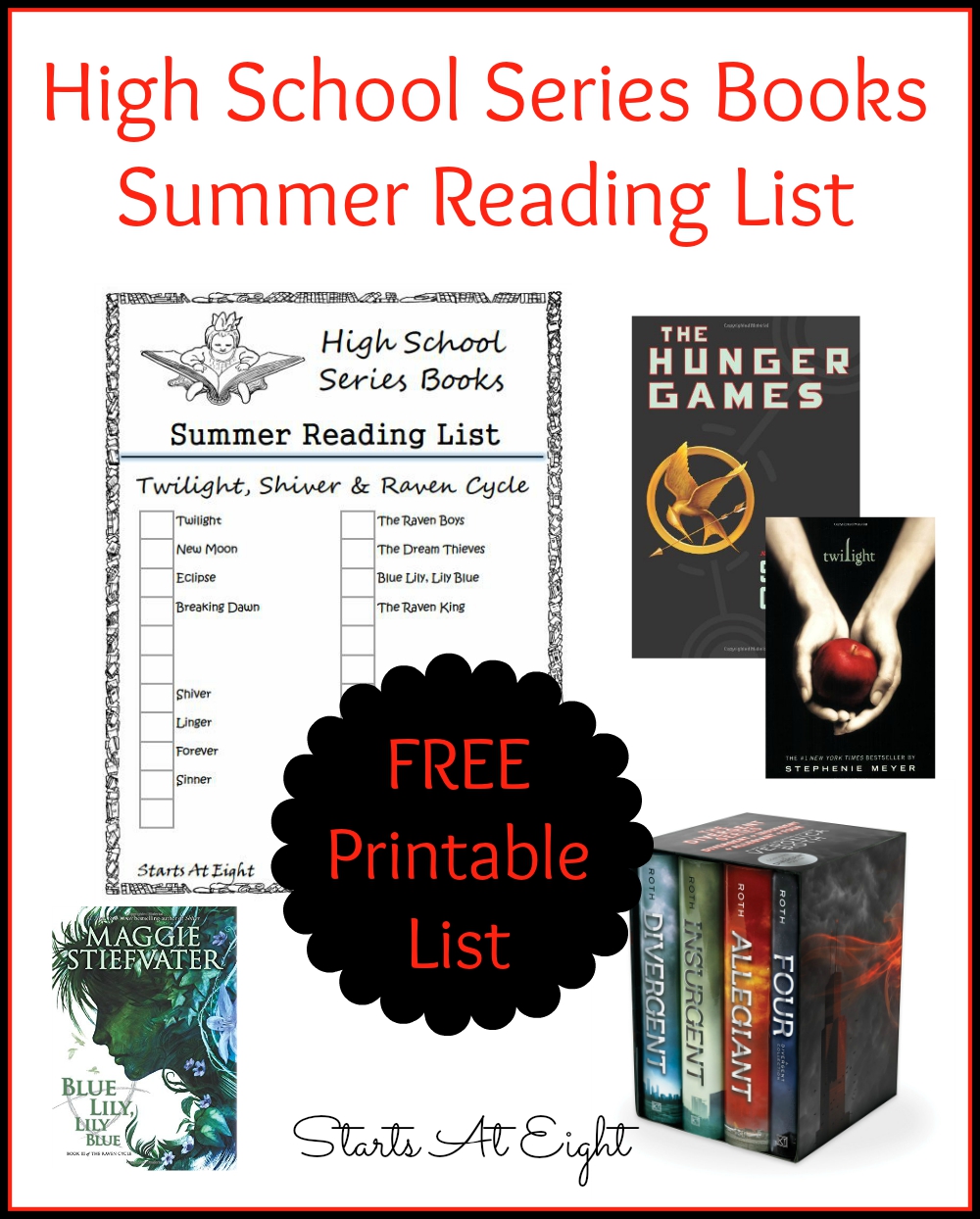 High School Series Books Summer Reading List FREE PRINTABLE