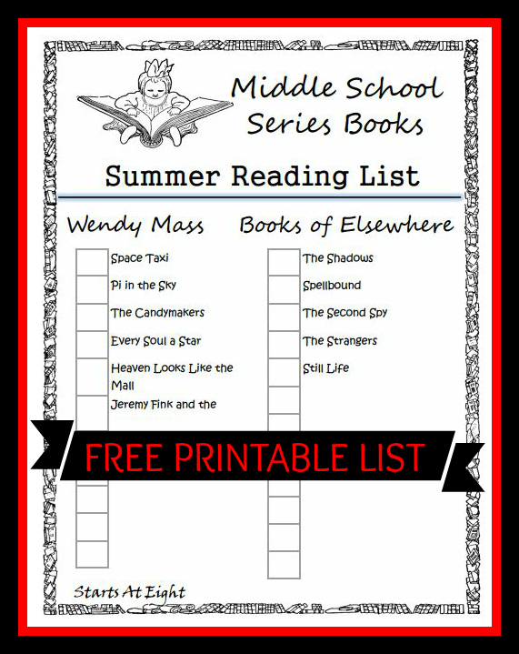 Middle School Series Books Summer Reading List FREE PRINTABLE