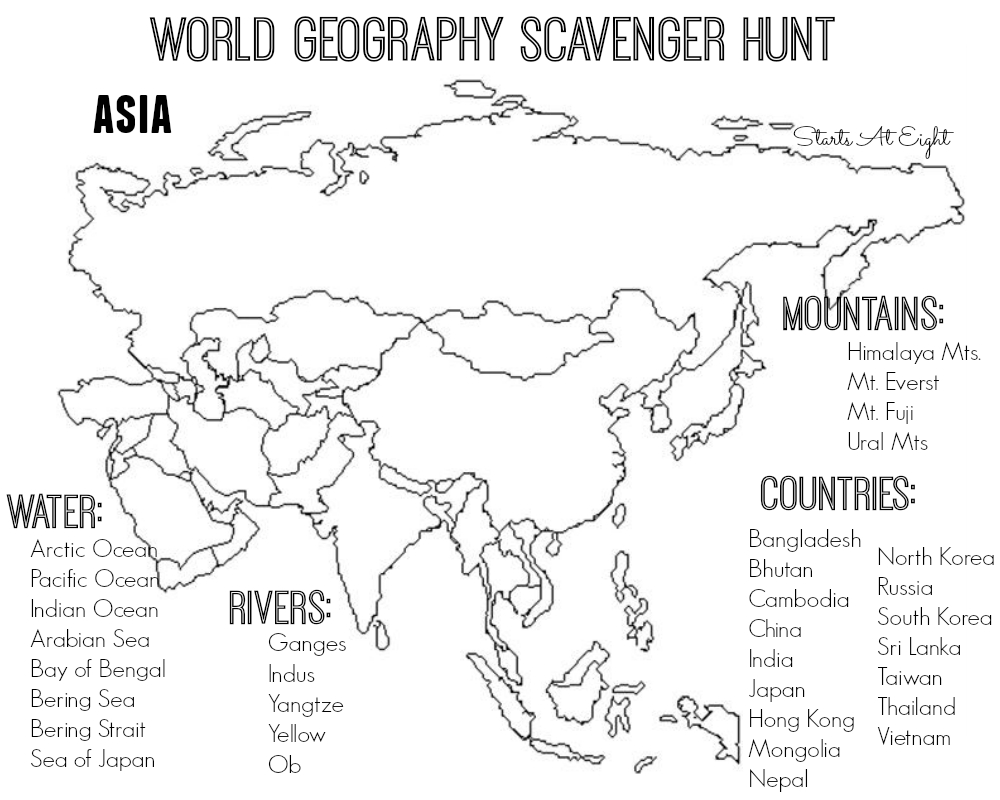 World Geography Scavenger Hunt Asia FREE Printable StartsAtEight