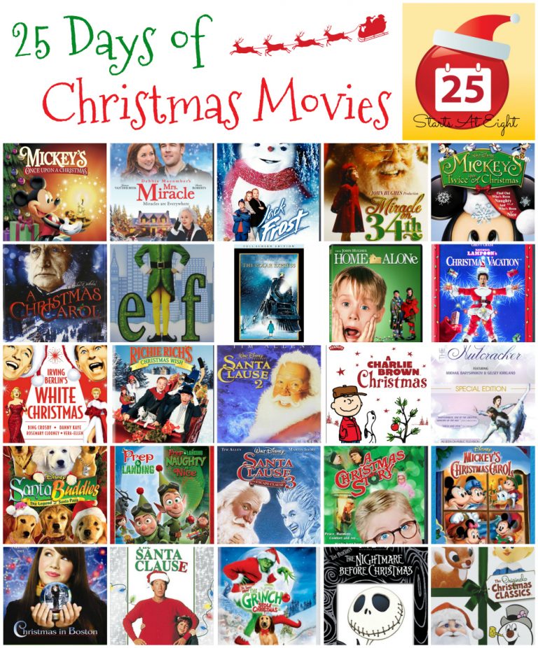 25 Days of Christmas Movies with Free Printable List StartsAtEight