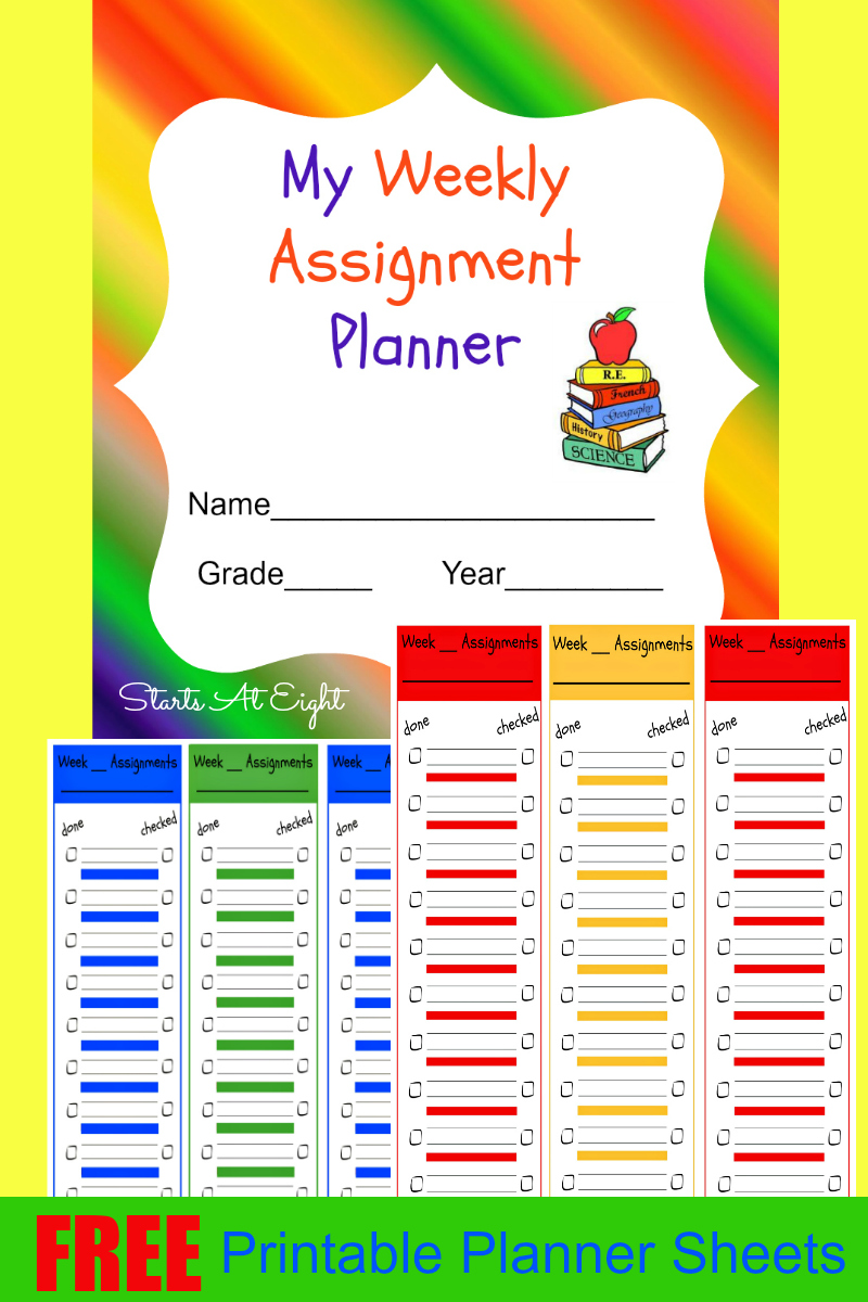FREE Weekly Assignments Printable Planner Sheets from Starts At Eight.