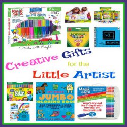 Creative Gifts for the Little Artist from Starts At Eight includes mess free and little hand friendly item suggestions. Paint, marker, crayon and more!